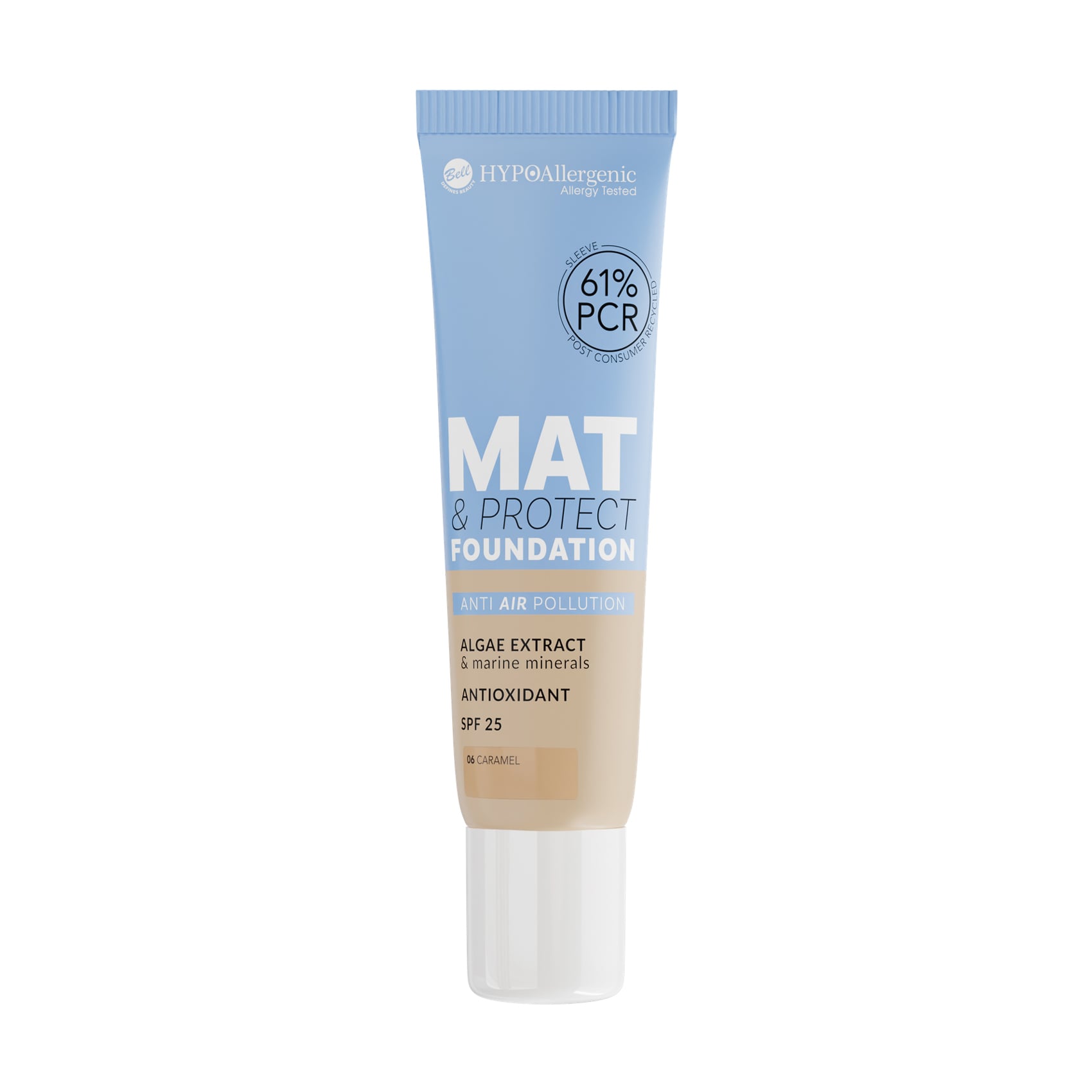 Тональна основа для обличчя Bell HypoAllergenic Mat &amp; Protect Foundation, SPF 25, 06 Caramel, 30 г