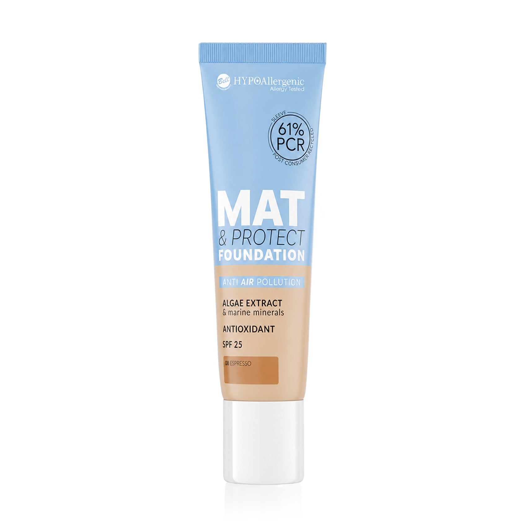 Тональна основа для обличчя Bell HypoAllergenic Mat &amp; Protect Foundation, SPF 25, 08 Espresso, 30 г